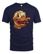 Funny Duck Face Cartoon Vintage Style Cool Graphic T-Shirt - navy t-shirt on white background