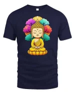 Meditating Buddha Peaceful Spiritual Zen Art Graphic T-Shirt - navy t-shirt on white background
