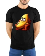Funny Angry Banana Cartoon Humor Graphic Cool T-Shirt - model wearing black tee with hands behind back