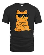 Cool Cat Wearing Sunglasses Funny Attitude Cartoon Tshirt - black t-shirt on white background