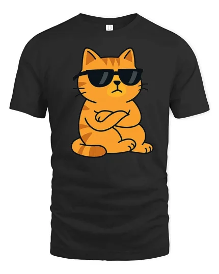 Cool Cat Wearing Sunglasses Funny Attitude Cartoon Tshirt - black t-shirt on white background