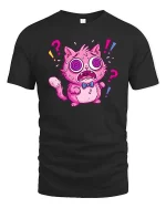 Funny Hypnotized Cat Cartoon Confused Cute Graphic Tshirt - black t-shirt on white background