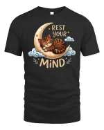 Rest Your Mind Sleeping Cat Moon Cute Relax Quote Tshirt - black t-shirt on white background