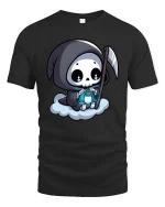 Cute Grim Reaper Cartoon Lantern Cloud Funny Goth Tshirt - black t-shirt on white background
