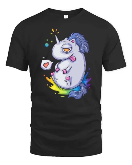 Funny Silly Unicorn Cartoon Rainbow Weird Cute Tshirt - black t-shirt on white background