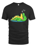 Funny Sleeping Crocodile Cartoon Lazy Relax Chill Tshirt - black t-shirt on white background