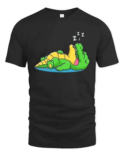 Funny Sleeping Crocodile Cartoon Lazy Relax Chill Tshirt - black t-shirt on white background