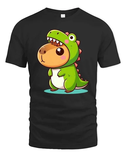 Cute Dinosaur Costume Cartoon Funny Animal Kawaii Tshirt - black t-shirt on white background