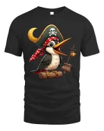 Funny Pirate Bird Cartoon Adventure Cute Graphic Tshirt - black t-shirt on white background