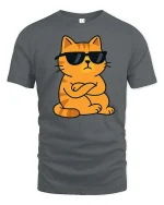 Cool Cat Wearing Sunglasses Funny Attitude Cartoon Tshirt - gray t-shirt on white background