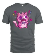 Funny Hypnotized Cat Cartoon Confused Cute Graphic Tshirt - gray t-shirt on white background