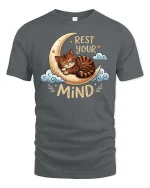 Rest Your Mind Sleeping Cat Moon Cute Relax Quote Tshirt - gray t-shirt on white background