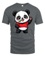 Cute Panda Eating Bamboo Cartoon Kawaii Animal Tshirt - gray t-shirt on white background