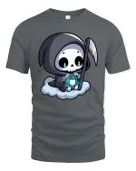 Cute Grim Reaper Cartoon Lantern Cloud Funny Goth Tshirt - gray t-shirt on white background