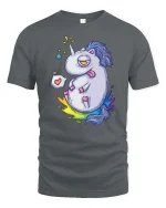 Funny Silly Unicorn Cartoon Rainbow Weird Cute Tshirt - gray t-shirt on white background