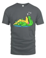 Funny Sleeping Crocodile Cartoon Lazy Relax Chill Tshirt - gray t-shirt on white background