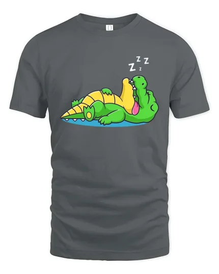 Funny Sleeping Crocodile Cartoon Lazy Relax Chill Tshirt - gray t-shirt on white background