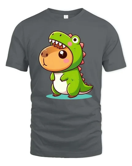 Cute Dinosaur Costume Cartoon Funny Animal Kawaii Tshirt - gray t-shirt on white background