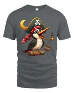 Funny Pirate Bird Cartoon Adventure Cute Graphic Tshirt - gray t-shirt on white background