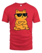 Cool Cat Wearing Sunglasses Funny Attitude Cartoon Tshirt - red t-shirt on white background