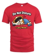 Do Not Disturb Lazy Mode Funny Sleeping Dog Cartoon Tshirt - red t-shirt on white background