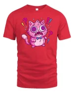Funny Hypnotized Cat Cartoon Confused Cute Graphic Tshirt - red t-shirt on white background