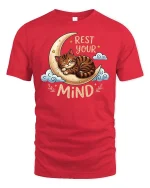 Rest Your Mind Sleeping Cat Moon Cute Relax Quote Tshirt - red t-shirt on white background