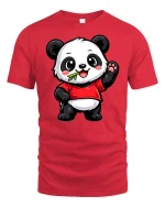 Cute Panda Eating Bamboo Cartoon Kawaii Animal Tshirt - red t-shirt on white background