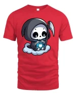 Cute Grim Reaper Cartoon Lantern Cloud Funny Goth Tshirt - red t-shirt on white background