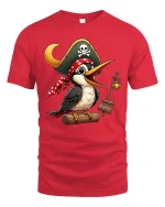 Funny Pirate Bird Cartoon Adventure Cute Graphic Tshirt - red t-shirt on white background