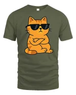 Cool Cat Wearing Sunglasses Funny Attitude Cartoon Tshirt - military green t-shirt on white background