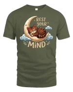 Rest Your Mind Sleeping Cat Moon Cute Relax Quote Tshirt - military green t-shirt on white background