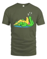 Funny Sleeping Crocodile Cartoon Lazy Relax Chill Tshirt - military green t-shirt on white background