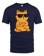 Cool Cat Wearing Sunglasses Funny Attitude Cartoon Tshirt - navy t-shirt on white background