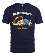 Do Not Disturb Lazy Mode Funny Sleeping Dog Cartoon Tshirt - navy t-shirt on white background