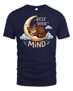 Rest Your Mind Sleeping Cat Moon Cute Relax Quote Tshirt - navy t-shirt on white background