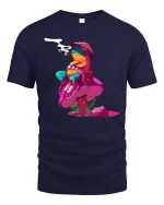 Trippy Frog Mushroom Psychedelic Weird Cartoon Art Tshirt - navy t-shirt on white background