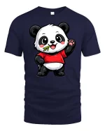Cute Panda Eating Bamboo Cartoon Kawaii Animal Tshirt - navy t-shirt on white background