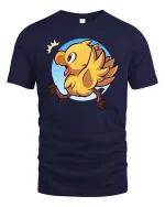 Cute Running Chick Cartoon Funny Baby Bird Kawaii Tshirt - navy t-shirt on white background