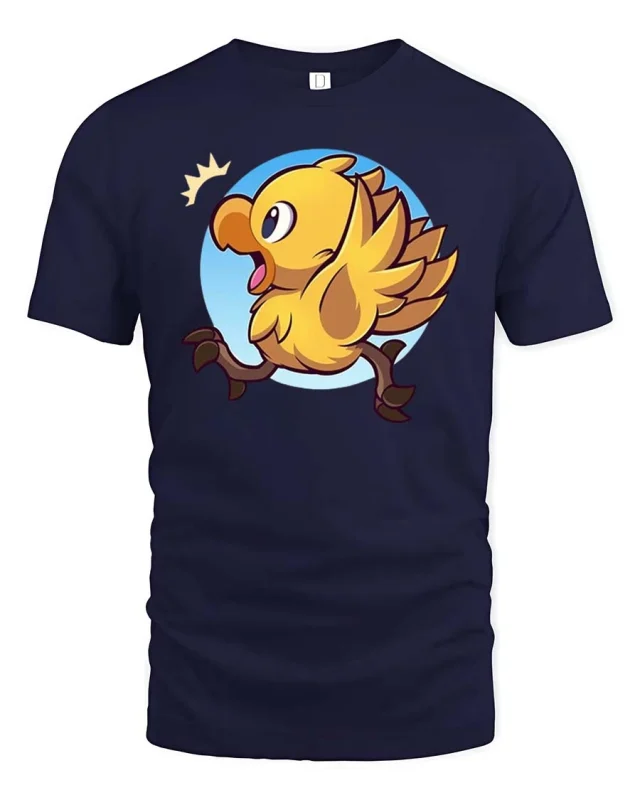 Cute Running Chick Cartoon Funny Baby Bird Kawaii Tshirt - navy t-shirt on white background