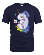 Funny Silly Unicorn Cartoon Rainbow Weird Cute Tshirt - navy t-shirt on white background