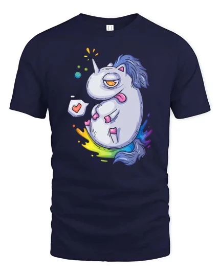 Funny Silly Unicorn Cartoon Rainbow Weird Cute Tshirt - navy t-shirt on white background