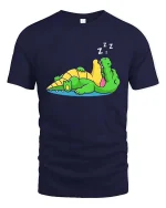 Funny Sleeping Crocodile Cartoon Lazy Relax Chill Tshirt - navy t-shirt on white background