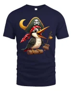 Funny Pirate Bird Cartoon Adventure Cute Graphic Tshirt - navy t-shirt on white background
