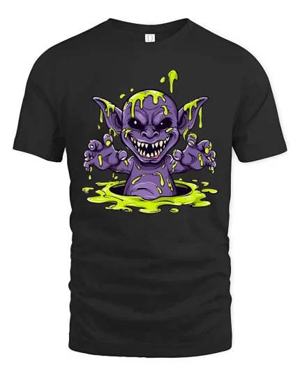 Slime Goblin Monster Graphic t-shirt Creepy Cute Tee Art - black t-shirt on white background