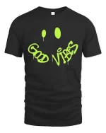 Good Vibes Graffiti Smile Graphic t-shirt Positive Tee - black t-shirt on white background