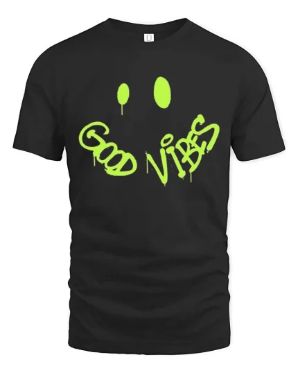 Good Vibes Graffiti Smile Graphic t-shirt Positive Tee - black t-shirt on white background
