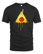 Melting Cherry Warning Sign Graphic t-shirt Cool Art Tee - black t-shirt on white background