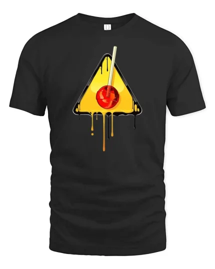 Melting Cherry Warning Sign Graphic t-shirt Cool Art Tee - black t-shirt on white background
