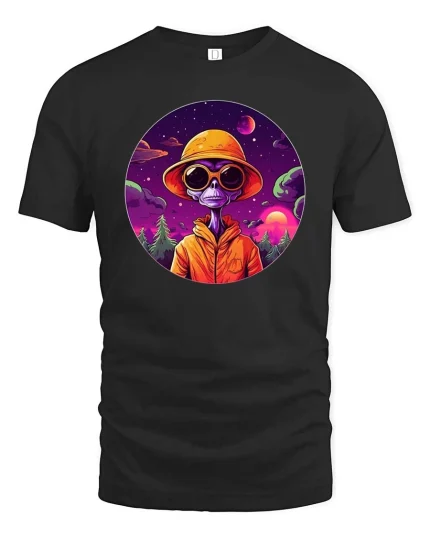 Cool Alien Sunset Graphic t-shirt Space Streetwear Tee - black t-shirt on white background